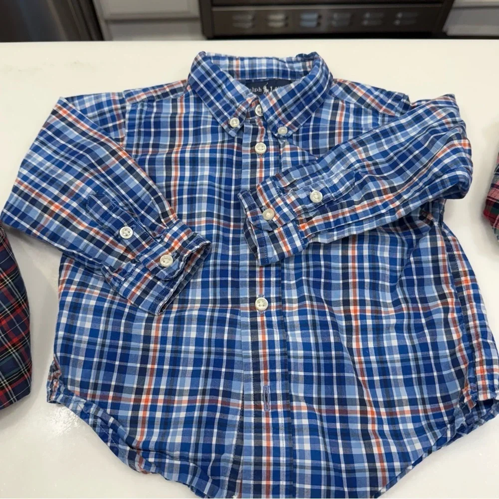 Ralph Lauren Set Of 3 Toddler Boys Button Down Shirts Plaid Long Sleeves Sz 18MO